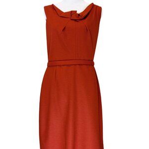 Sleeveless Burnt Orange Sheath Dress with Knot Neckline